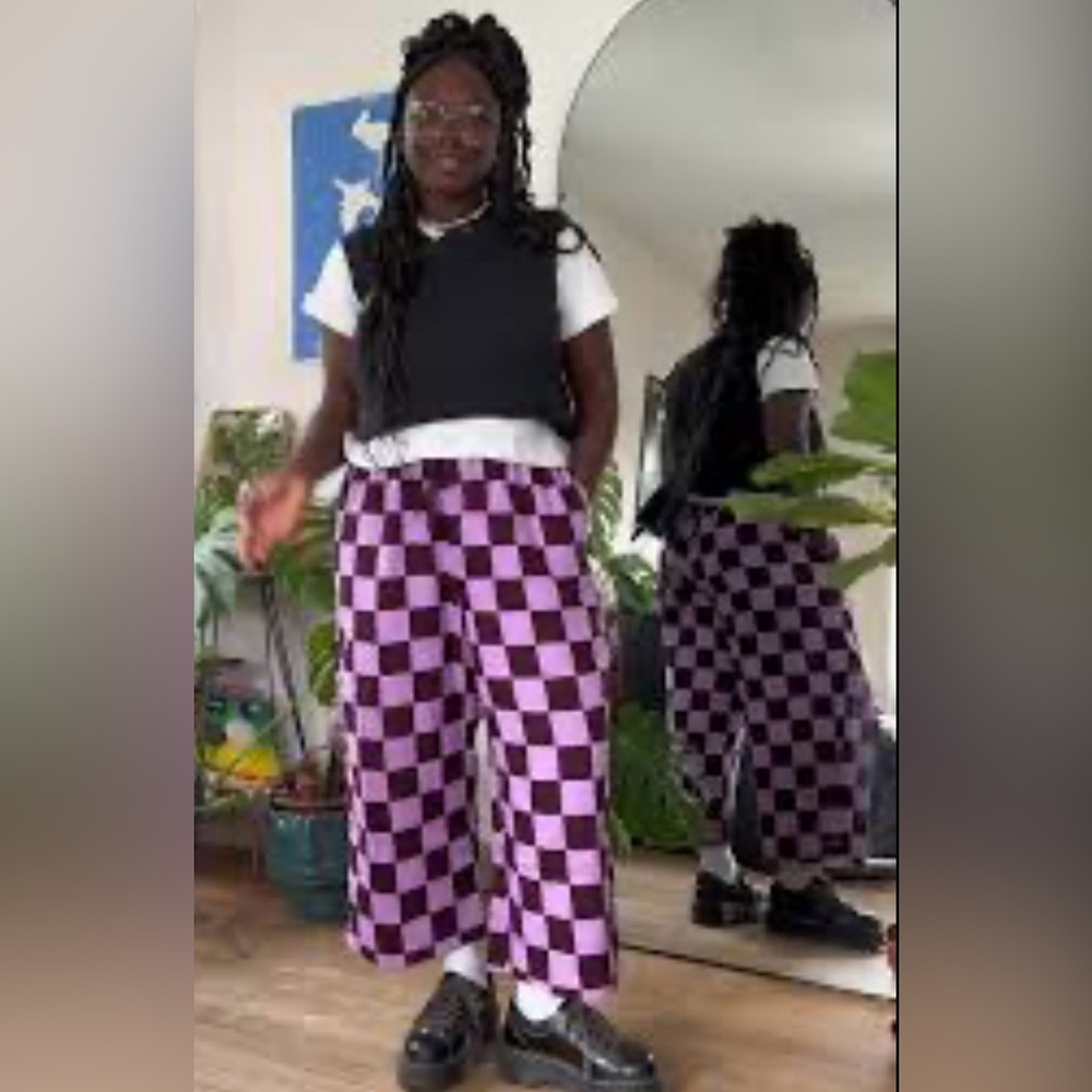 Lucy & Yak Purple and Black Checkerboard Wide-Leg Trousers